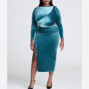 NWT Eloquii Green Velvet Skirt Set